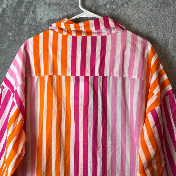 Beach Riot Alexa Striped Button Up‎ Shirt Swim Cover Pink Women Large Cotton New - Picture 2 of 6